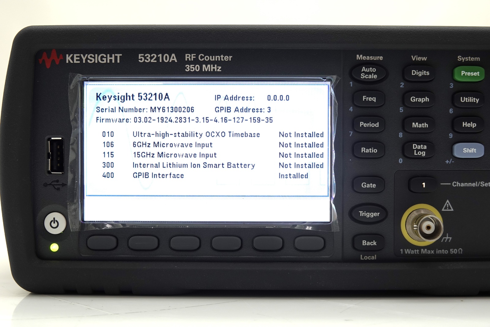 Keysight 53210A RF Frequency Counter / 350MHz / 10 Digits/s / LAN / USB / GPIB