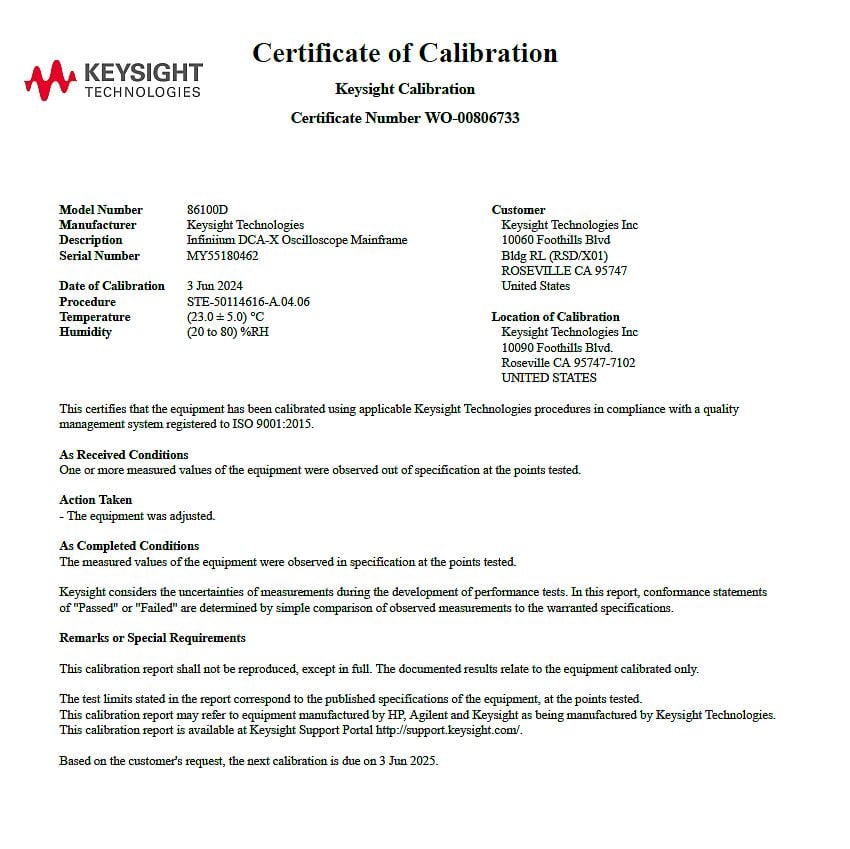 Keysight 86100D Infiniium DCA-X Wide-Bandwidth Oscilloscope Mainframe