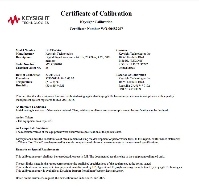 Keysight DSA90604A Infiniium High Performance Oscilloscope / 6 GHz / 20 GSa/s / 4 Channels