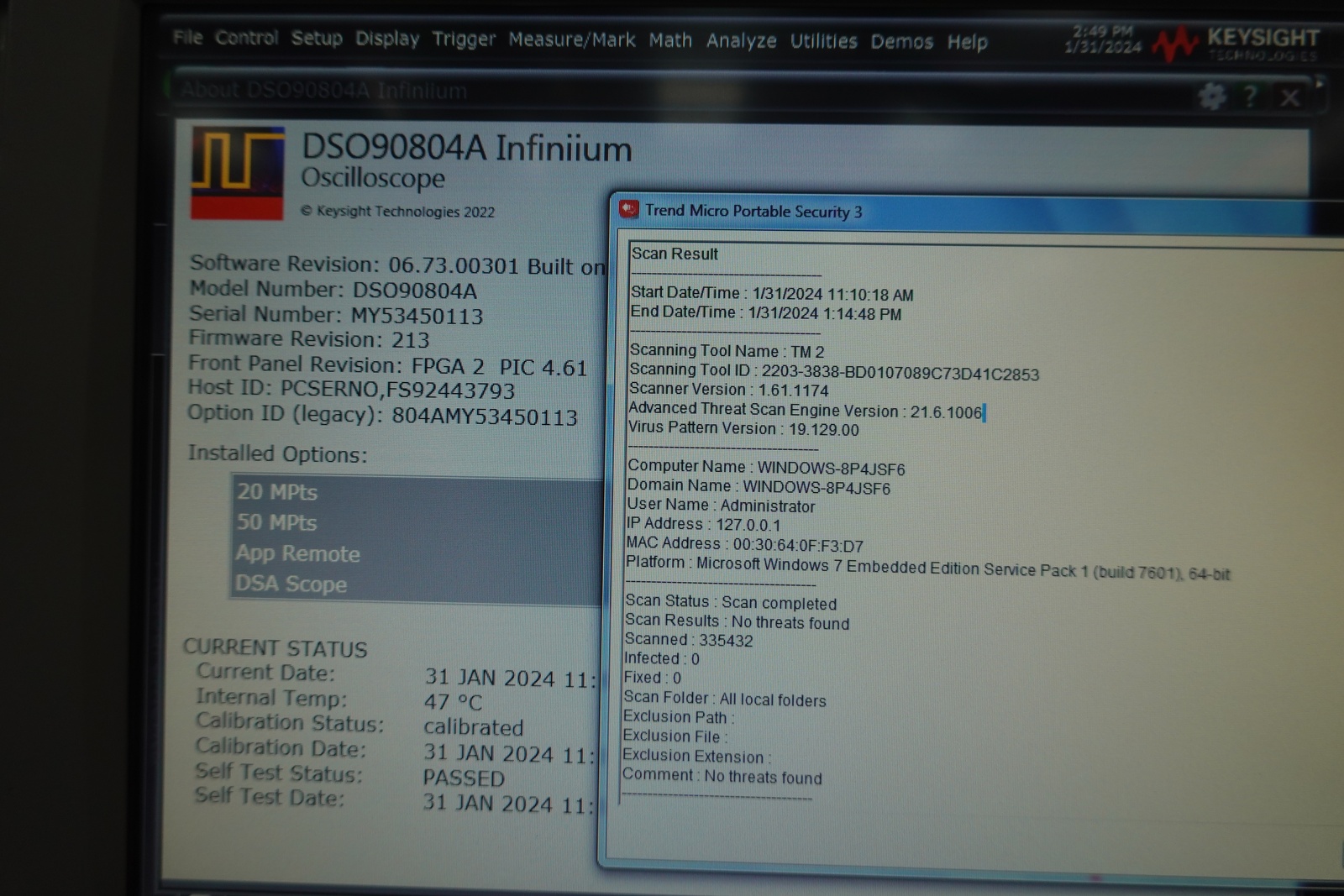 Keysight DSA90804A Infiniium High Performance Oscilloscope / 8GHz / 40GSa/s / 4 Channels / 50M Memory