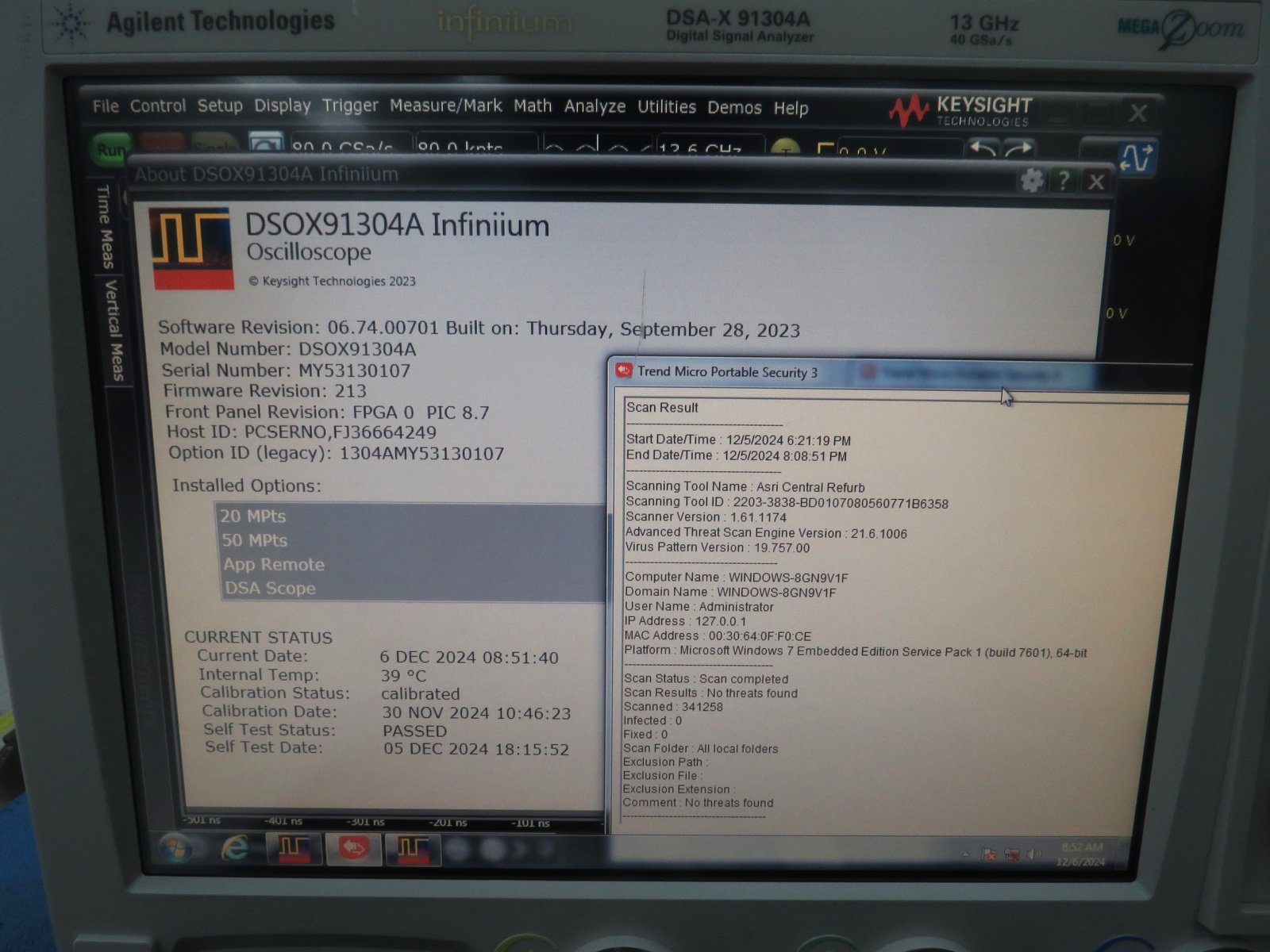 Keysight DSAX91304A Infiniium High-Performance Oscilloscope / 13 GHz / 80/40 GSAa/s / 4 Channel / 50M