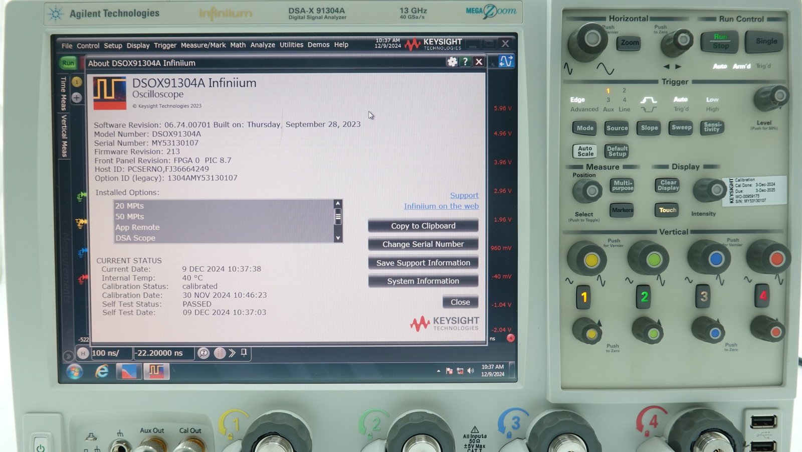 Keysight DSAX91304A Infiniium High-Performance Oscilloscope / 13 GHz / 80/40 GSAa/s / 4 Channel / 50M