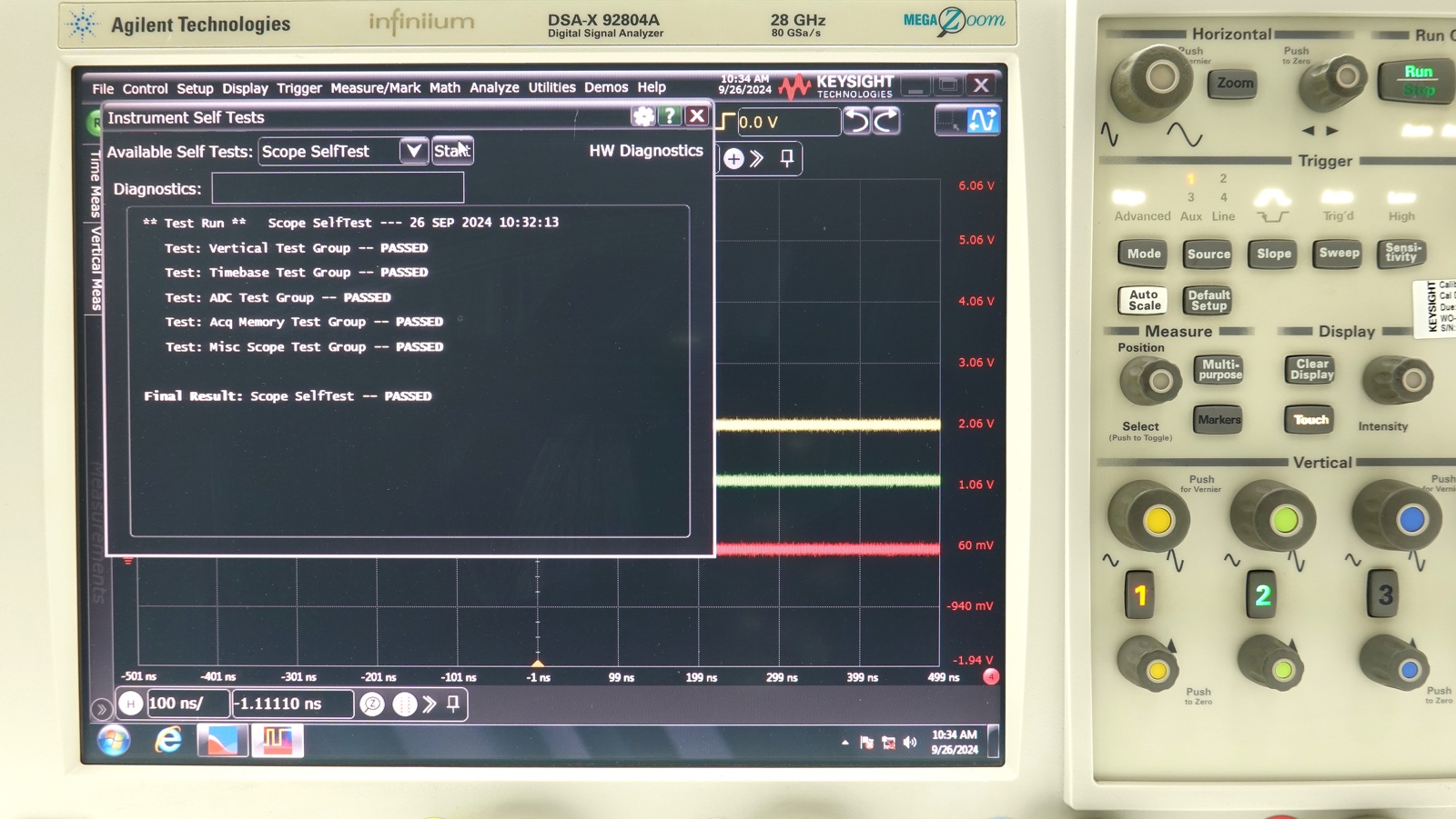 Keysight DSAX92804A Infiniium High-Performance Oscilloscope / 28 GHz / 80/40 GSa/s / 4 Channel / 50M