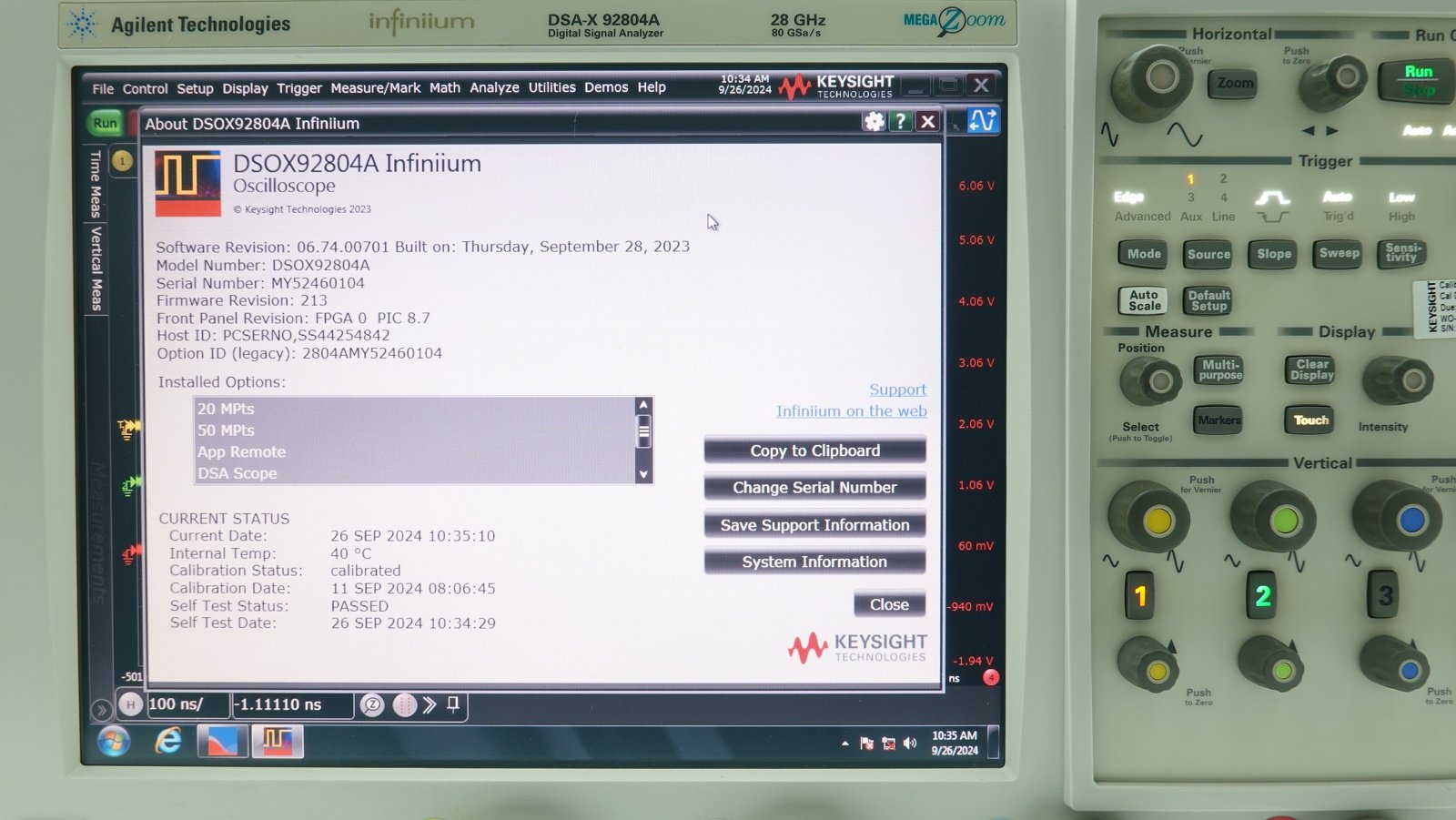 Keysight DSAX92804A Infiniium High-Performance Oscilloscope / 28 GHz / 80/40 GSa/s / 4 Channel / 50M