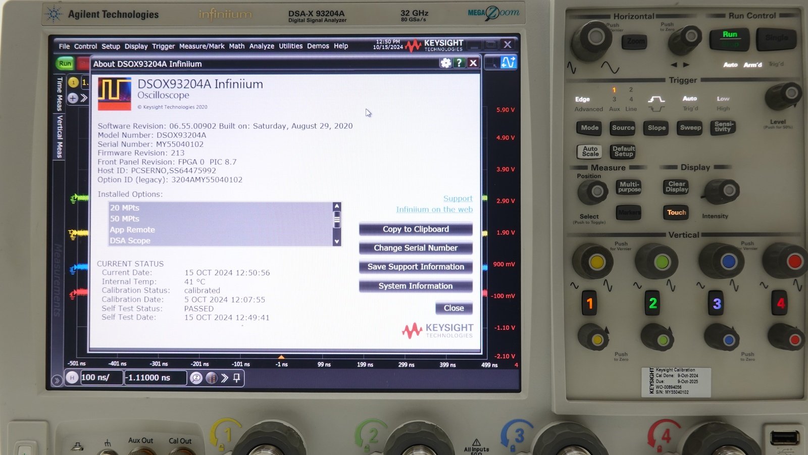 Keysight DSAX93204A Infiniium High-Performance Oscilloscope / 33 GHz / 80/40 GSa/s / 4 Channel / 50M