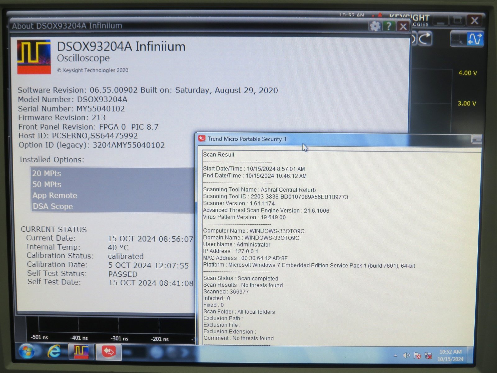 Keysight DSAX93204A Infiniium High-Performance Oscilloscope / 33 GHz / 80/40 GSa/s / 4 Channel / 50M