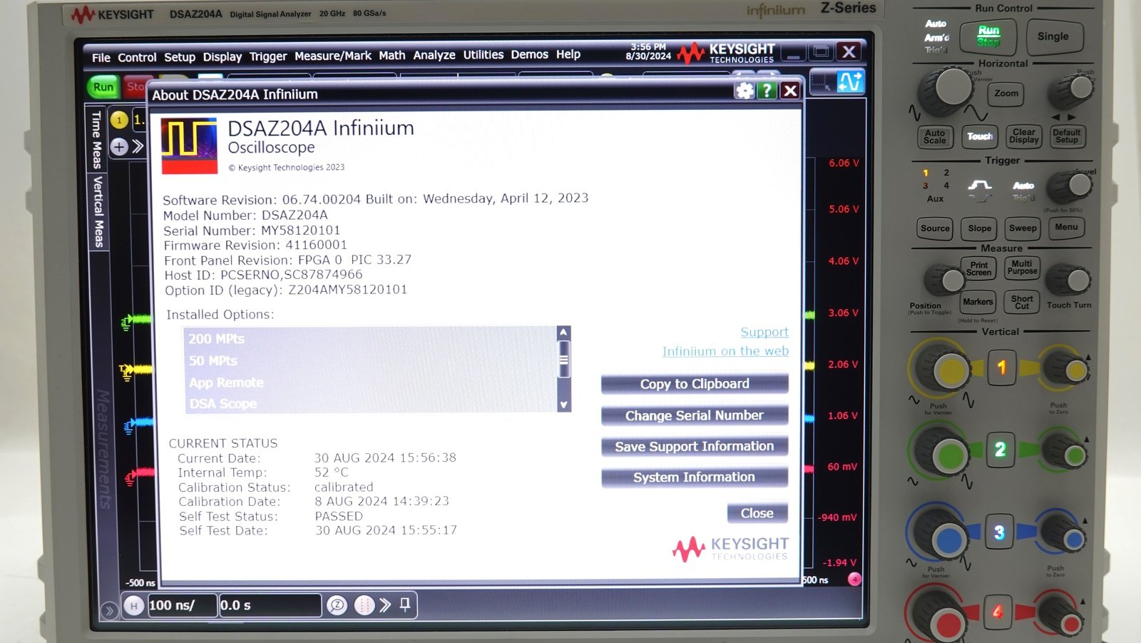 Keysight DSAZ204A Infiniium Oscilloscope / 20 GHz / 80 GSa/s / 4 Channels