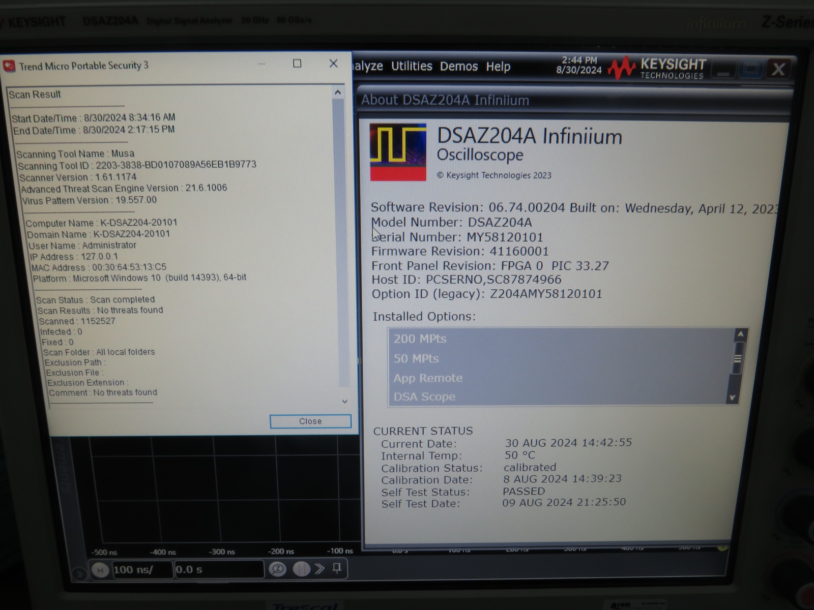 Keysight DSAZ204A Infiniium Oscilloscope / 20 GHz / 80 GSa/s / 4 Channels