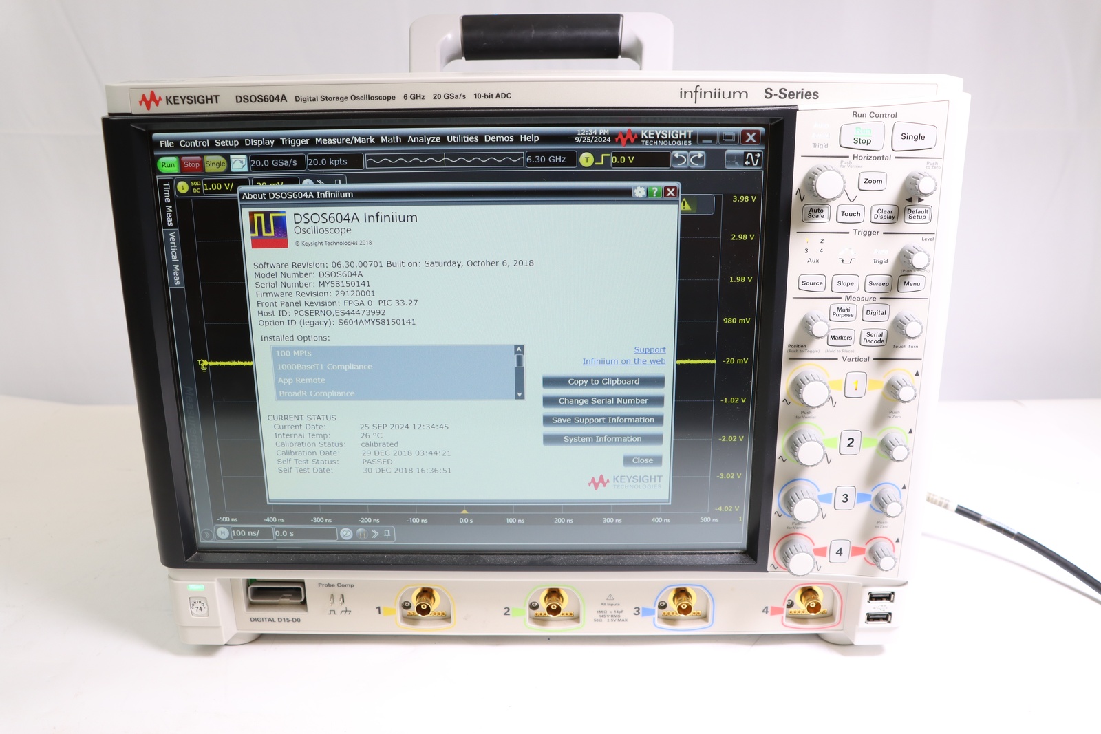 Keysight DSOS604A High-Definition Oscilloscope / 6 GHz / 4 Analog Channels