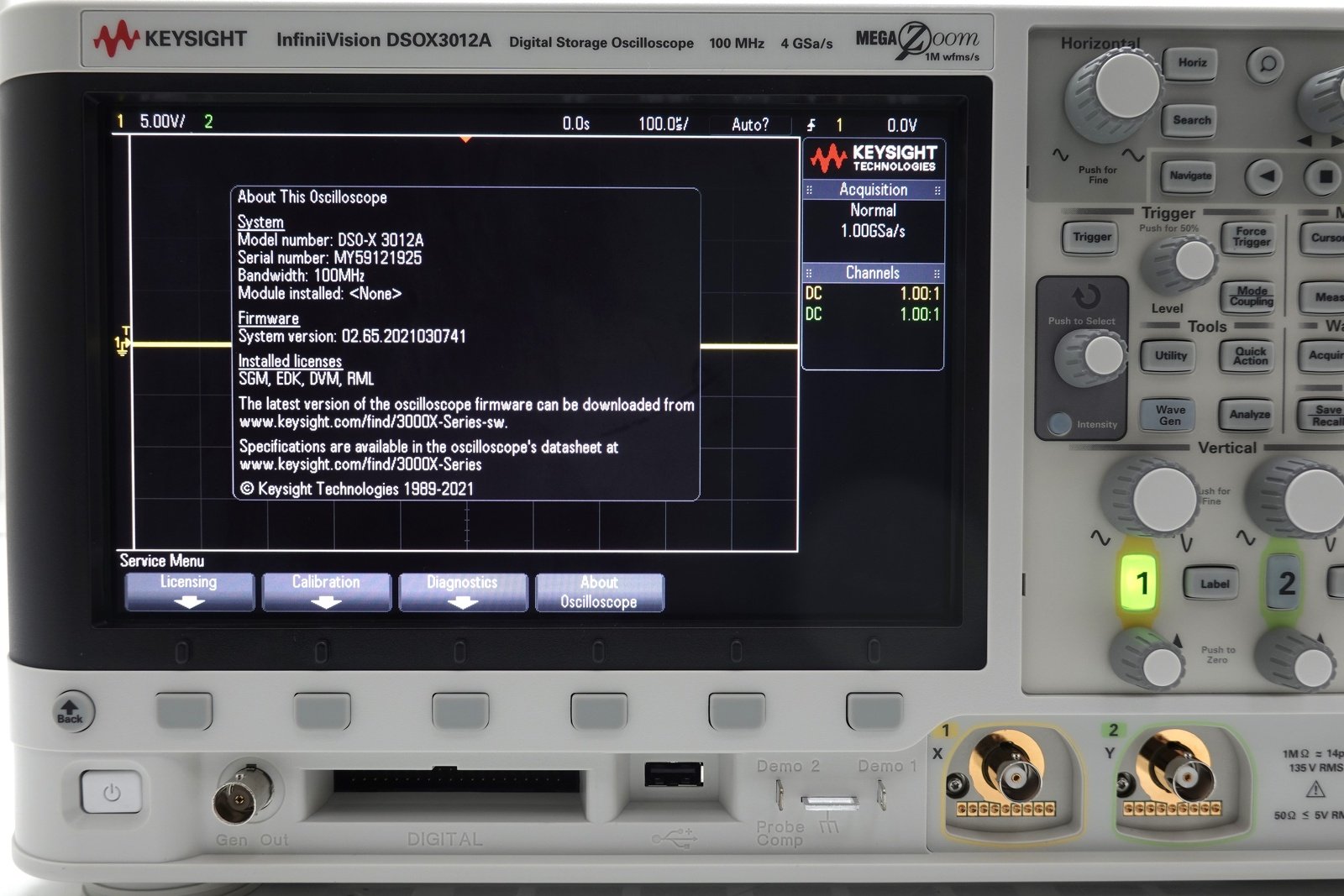 Keysight DSOX3012A Oscilloscope / 100 MHz / 2 Analog Channels