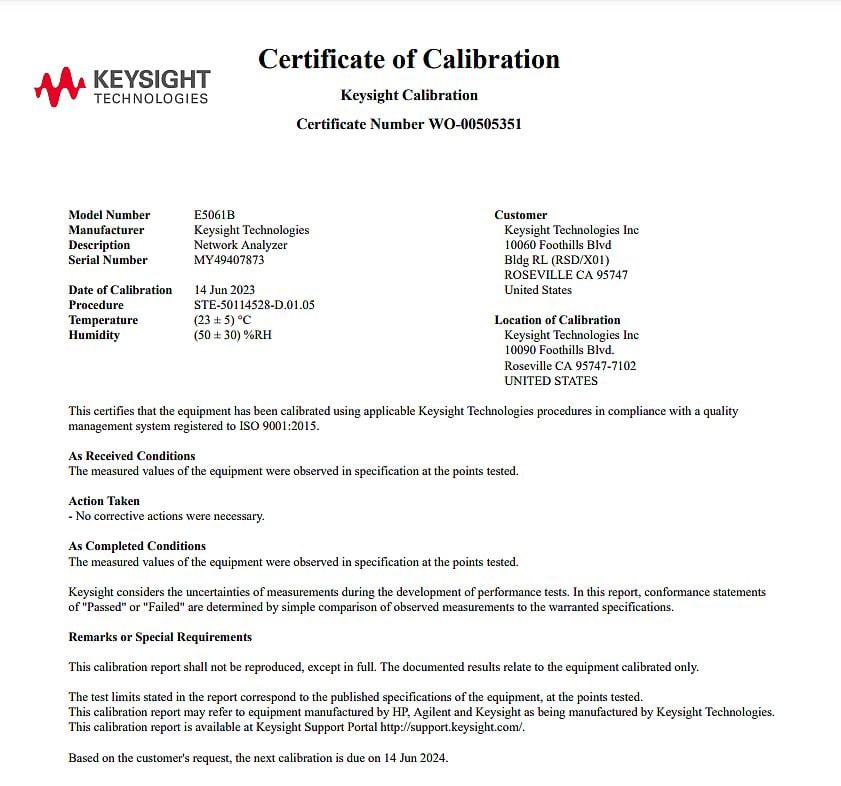 Keysight E5061B-117 Transmission/Reflection Test Set / 100 kHz to 1.5 GHz / 75 Ohm System Impedance