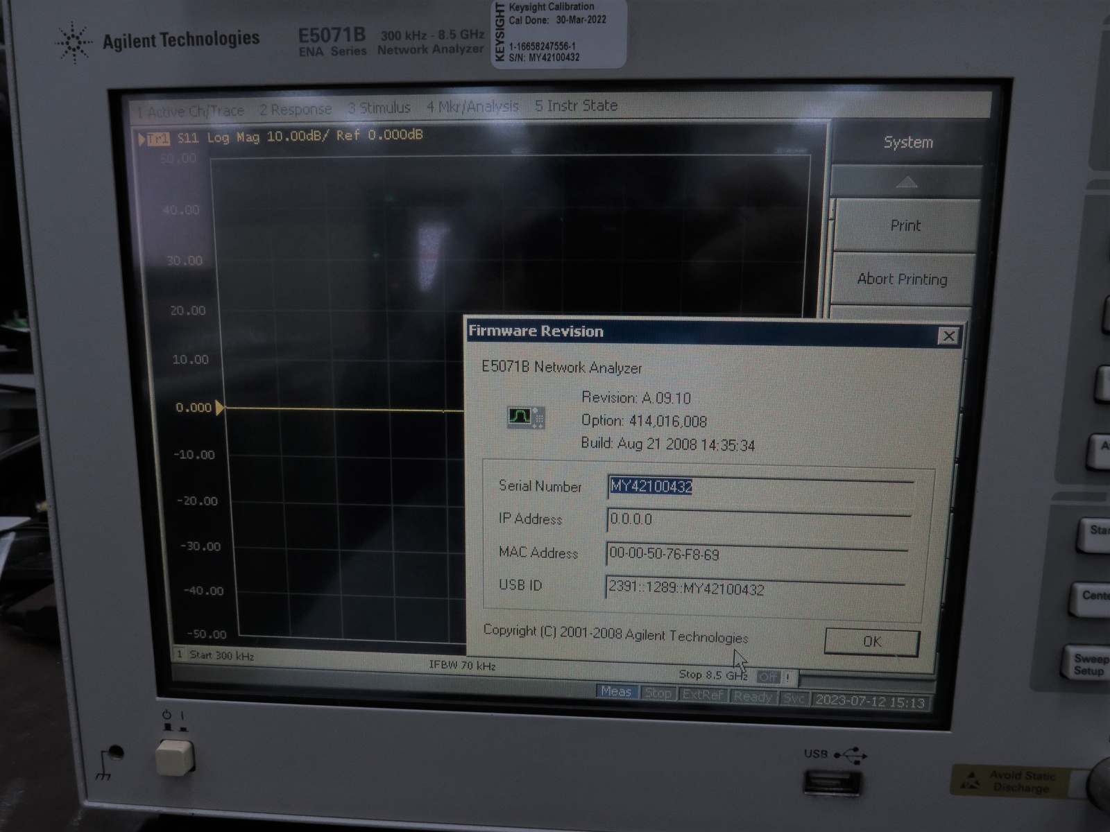 Keysight E5071B-414 4-ports / -50 to 10 dBm