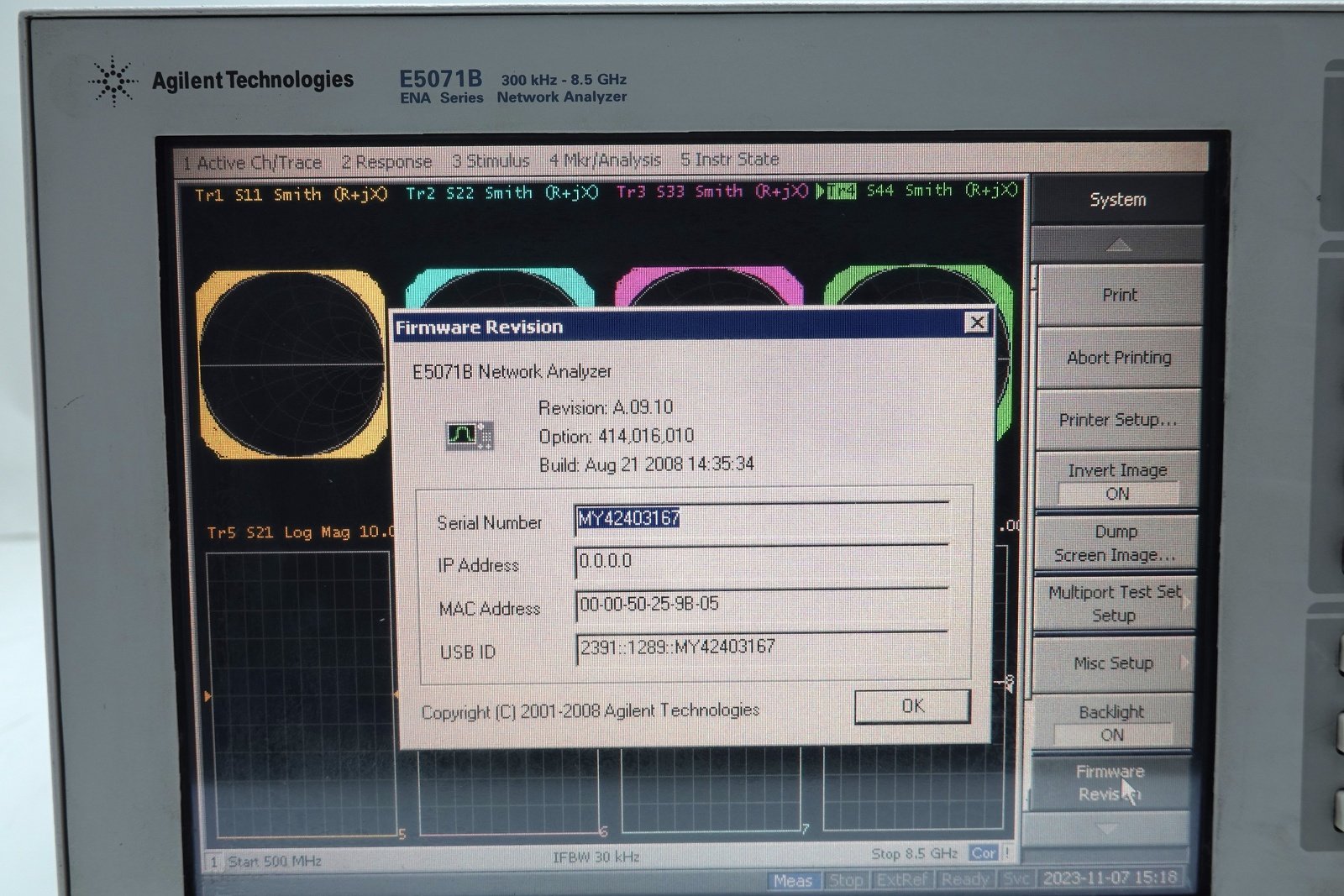 Keysight E5071B-414 4-ports / -50 to 10 dBm