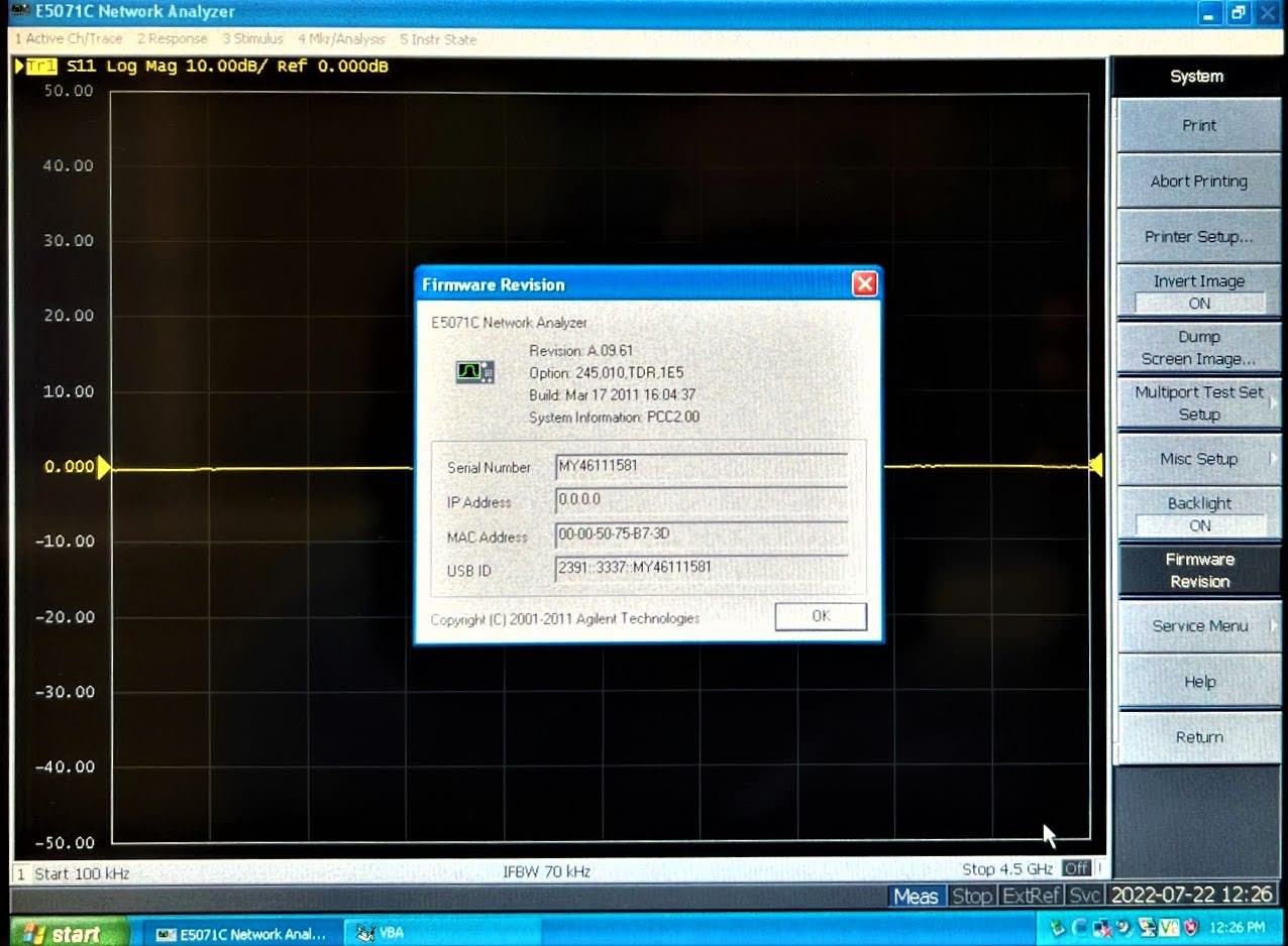 Keysight E5071C-245 2-port Test Set / 100 kHz to 4.5 GHz / With Bias Tees