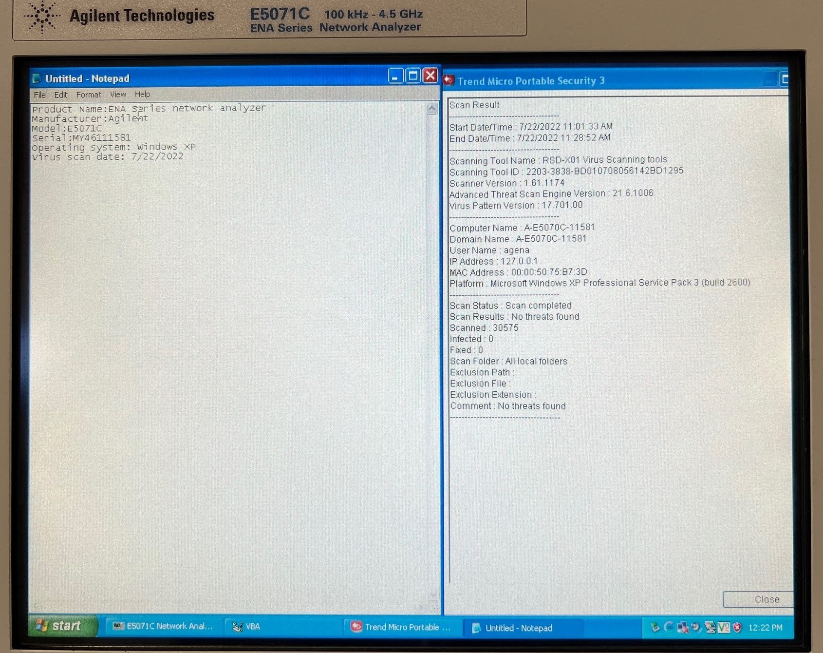 Keysight E5071C-245 2-port Test Set / 100 kHz to 4.5 GHz / With Bias Tees