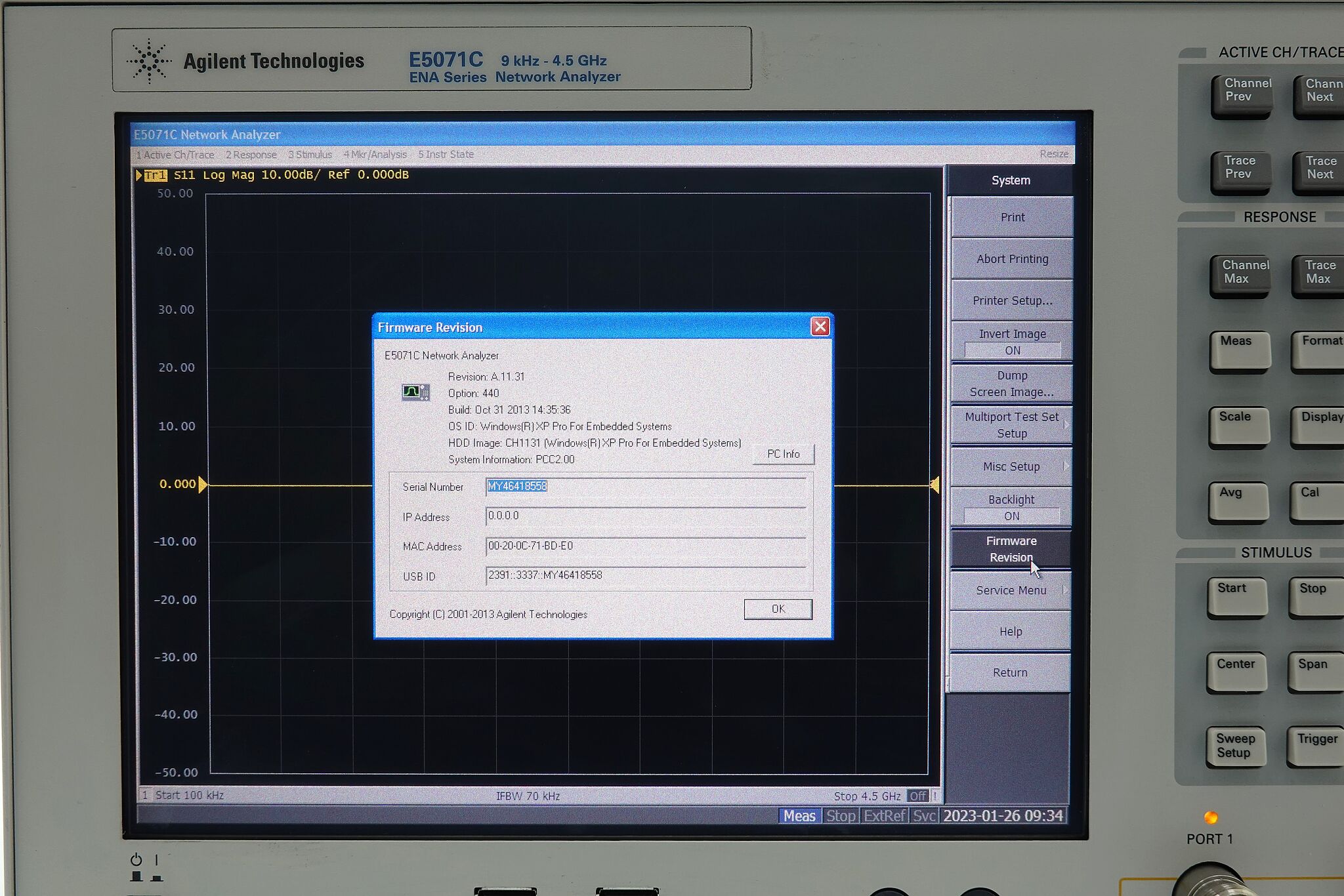 Keysight E5071C-440 4-port Test Set / 9 kHz to 4.5 GHz / Without Bias Tees