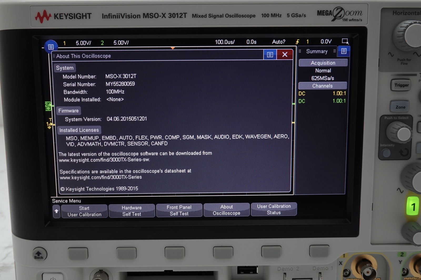 Keysight MSOX3012T Mixed Signal Oscilloscope / 100 MHz / 2 Analog Plus 16 Digital Channels