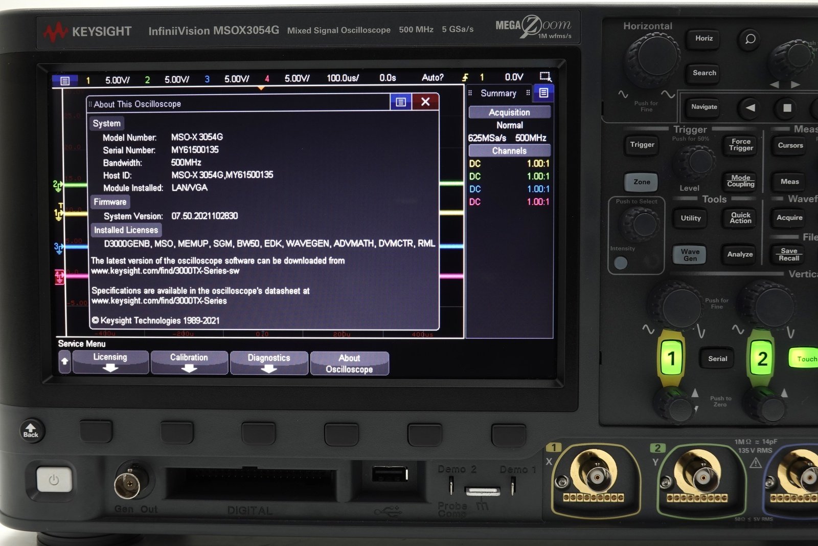 Keysight MSOX3054G Mixed Signal Oscilloscope / 500 MHz / 4 Analog Plus 16 Digital Channel