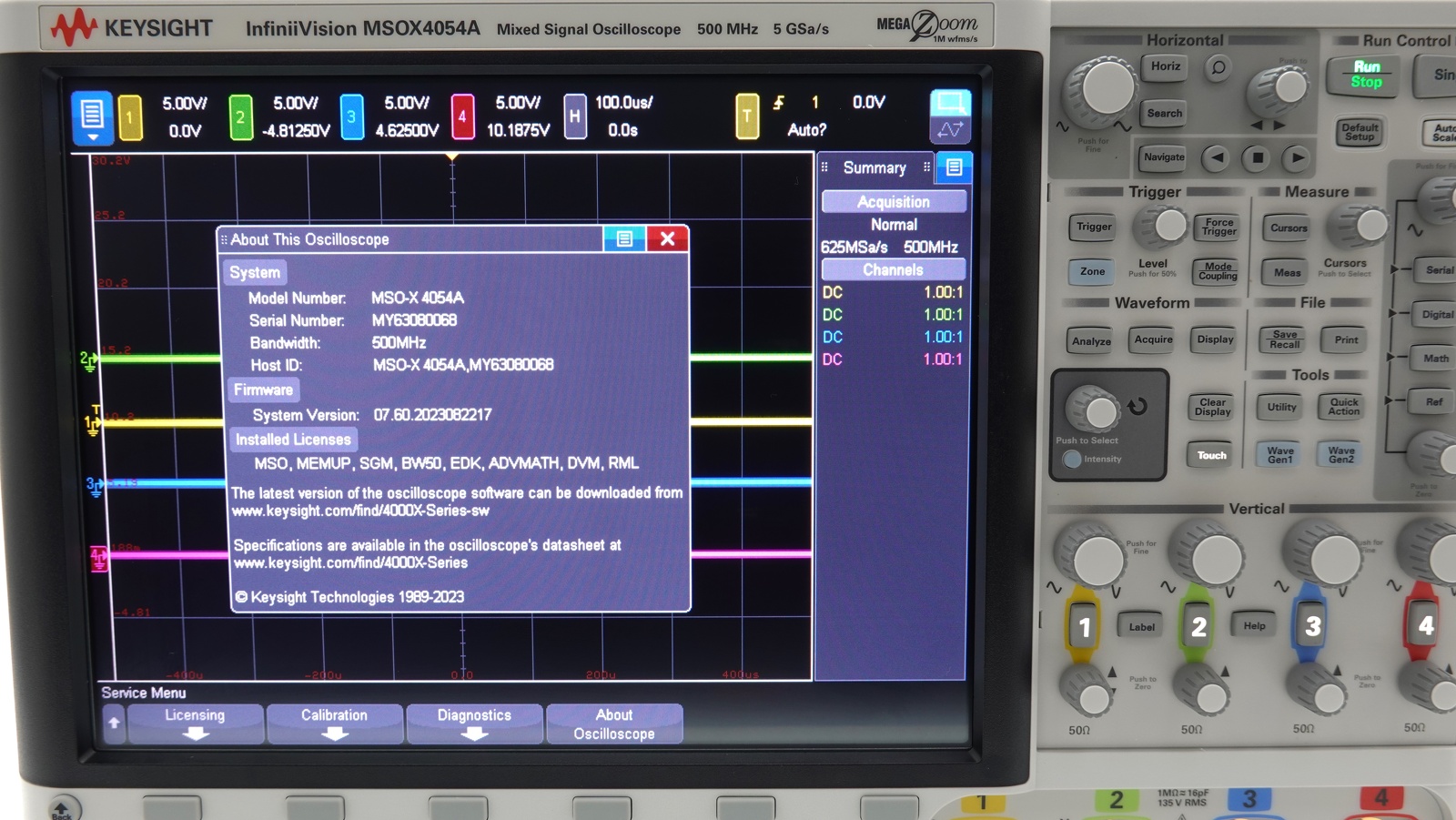 Keysight MSOX4054A Mixed Signal Oscilloscope / 500 MHz / 4 Analog Plus 16 Digital Channels