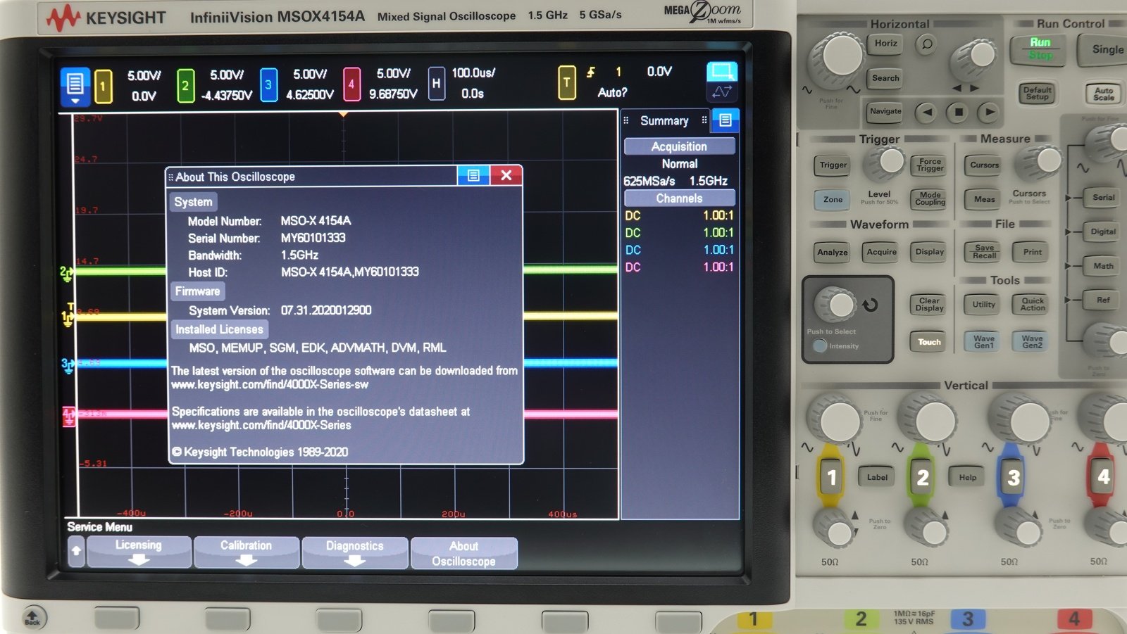 Keysight MSOX4154A Mixed Signal Oscilloscope / 1.5 GHz / 4 Analog plus 16 Digital Channels