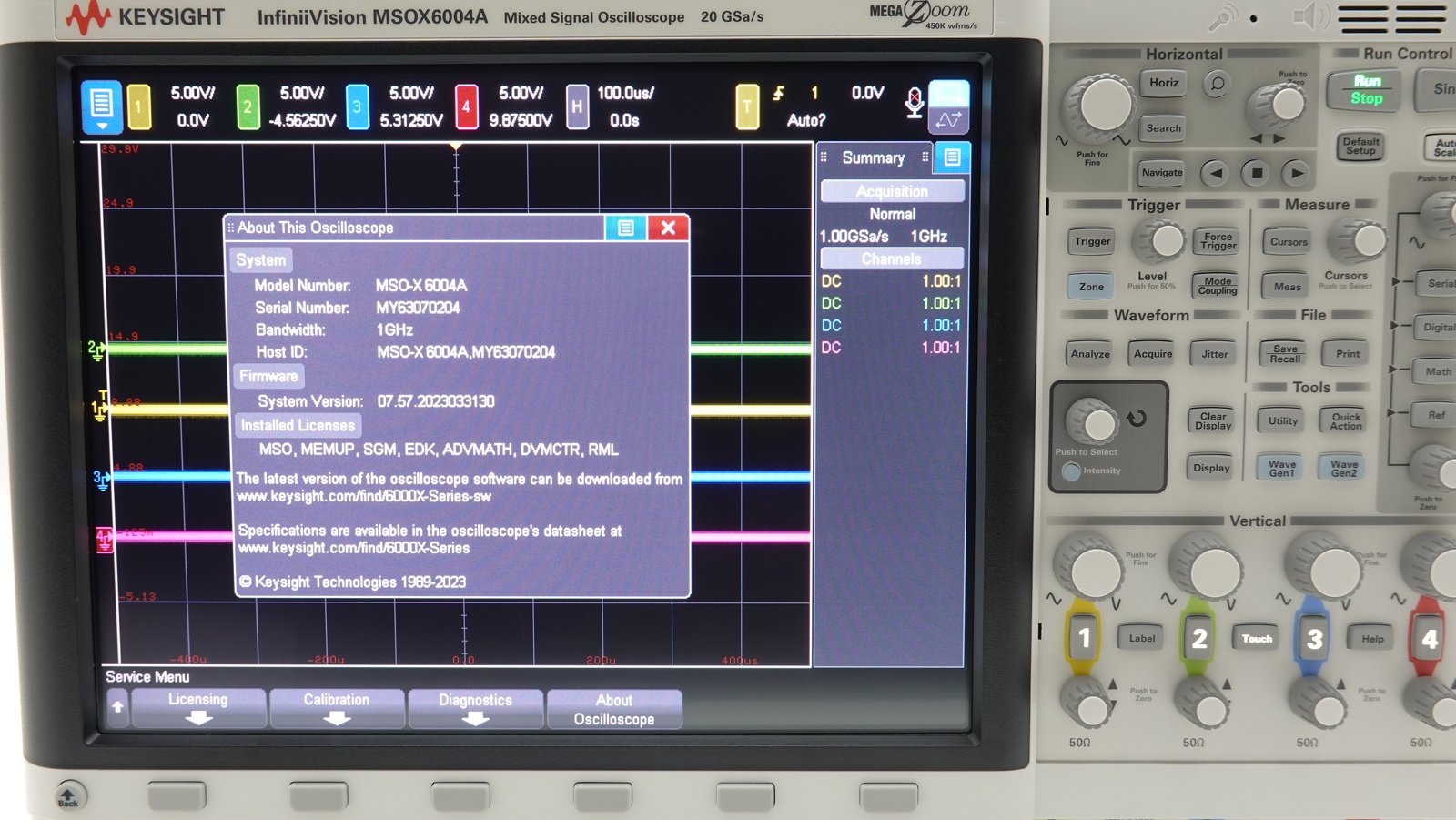 Keysight MSOX6004A Mixed Signal Oscilloscope / 1 GHz to 6 GHz / 4 Analog Plus 16 Digital Channels