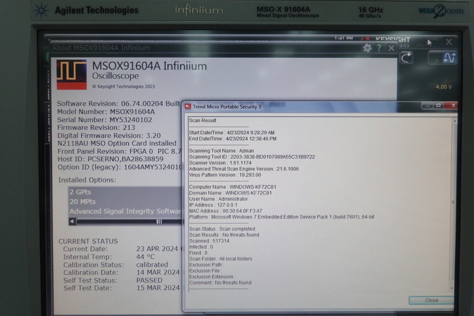 Keysight MSOX91604A Infiniium High-Performance Oscilloscope / 16 GHz / 80/40 GSa/s / 4 Channels