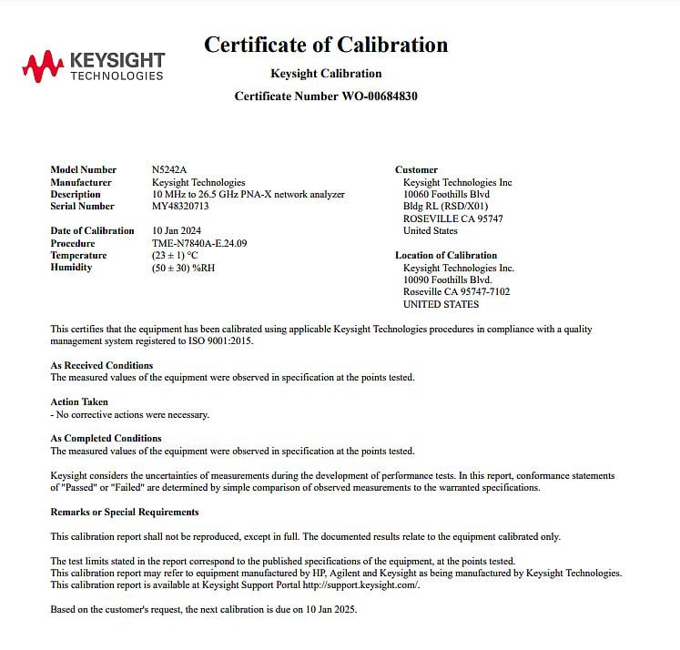 Keysight N5242A-400 4-port / Configurable Test Set / Internal Second Source