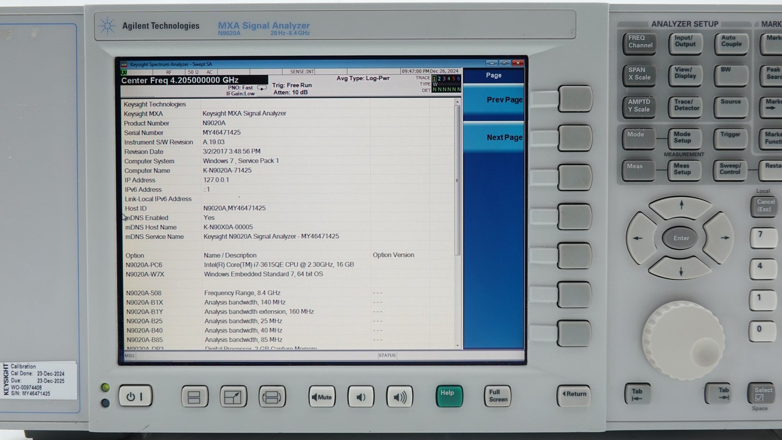 Keysight N9020A-508 10 Hz to 8.4 GHz