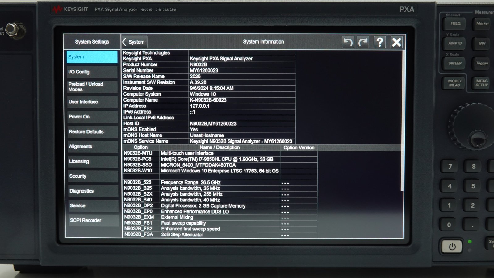 Keysight N9032B-526 2 Hz to 26.5 GHz