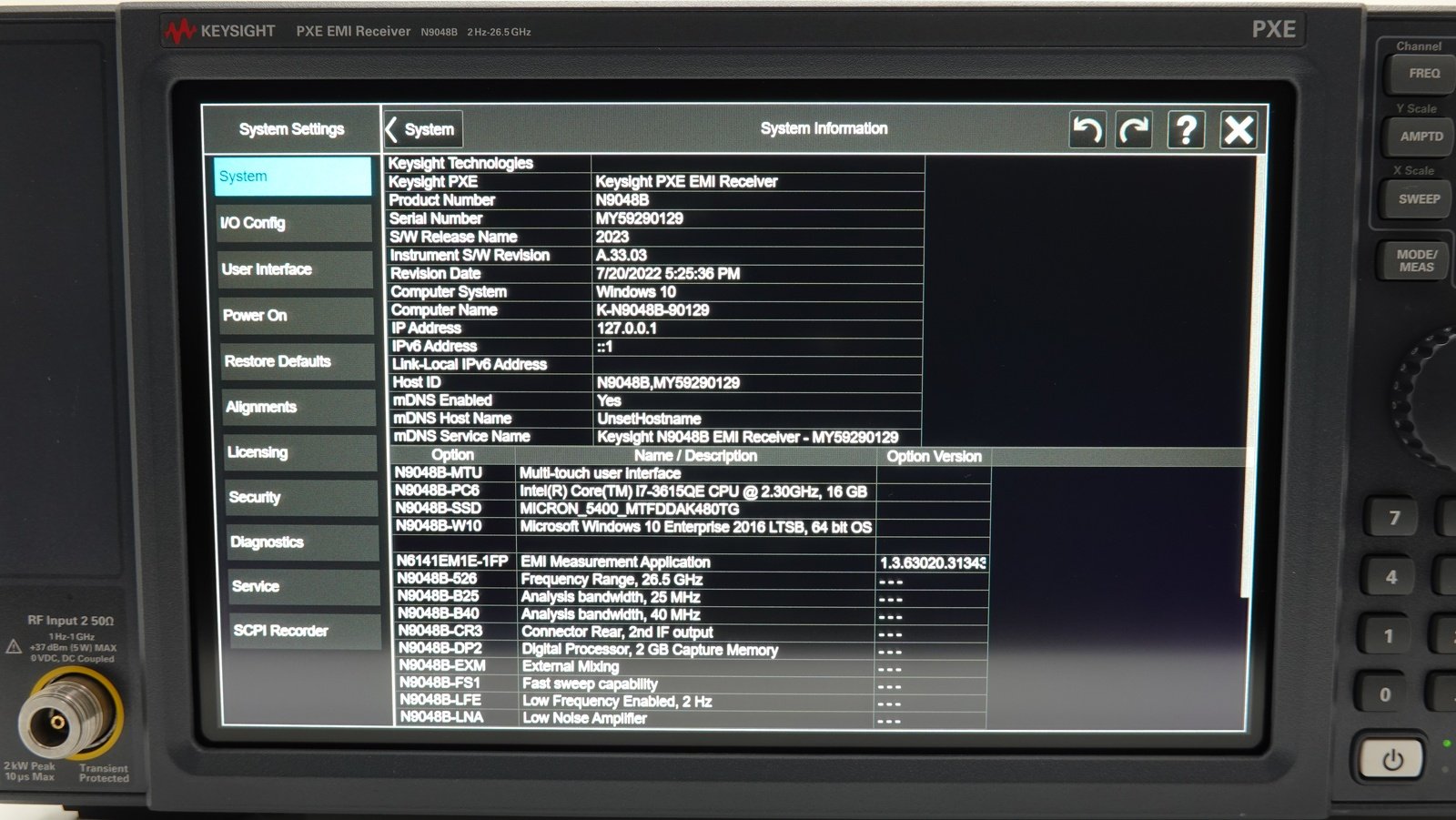 Keysight N9048B-526 1 Hz to 26.5 GHz frequency range